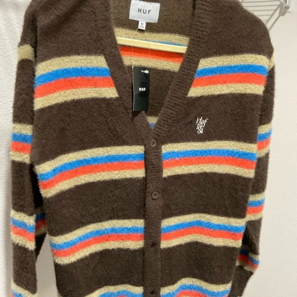 HUF Brown Striped Cardigan - Picture 1 of 7